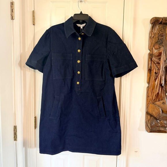 Veronica‎ Beard KOULIS DENIM Mini DRESS gold buttons 12 - Picture 6 of 8